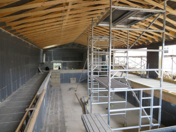 Polyblok Pool Hall Walls Built Up To Eaves Level With Roof Trusses