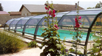 telescopic outdoor pool enclosure on rubber wheels