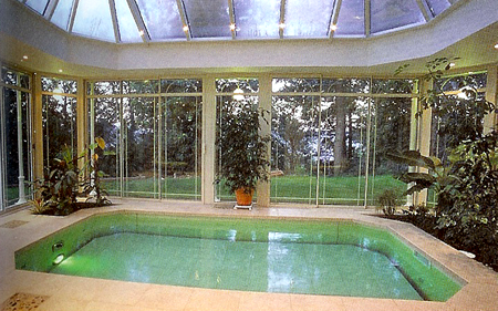 modern steel frame pool house