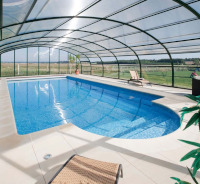 Rectangle pool with roman end and fixed enclosure