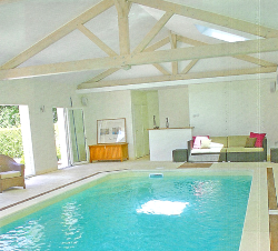 pool hall with white timber trusses