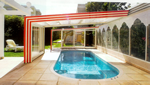 outdoor pool with sliding lean-to telescopic abri