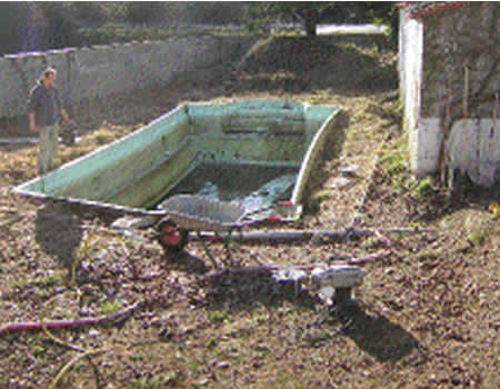 squashed fibre glass pool